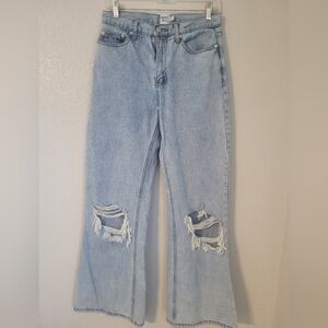 Princess Polly Wide Leg, Size 4 Light Blue Distressed High-Rise Women's Jeans